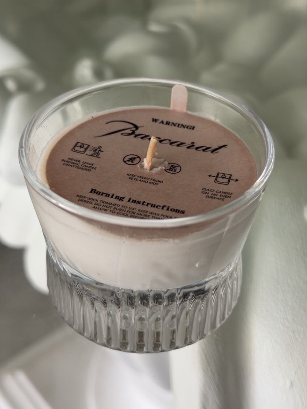 Baccarat Cream and Clear Glass Scented Candle